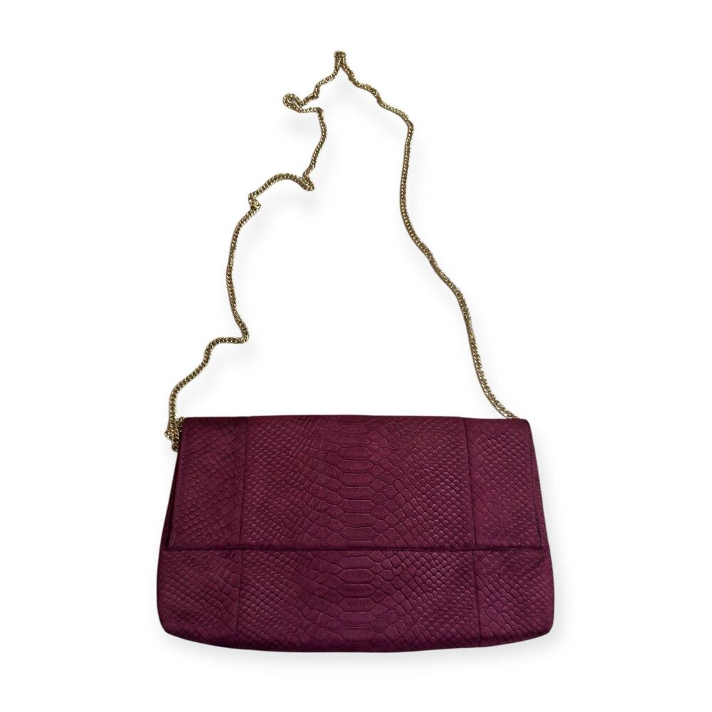 Urban Expressions Burgundy Snake Embossed‎ Purse Vegan Leather Clutch w/ Chain